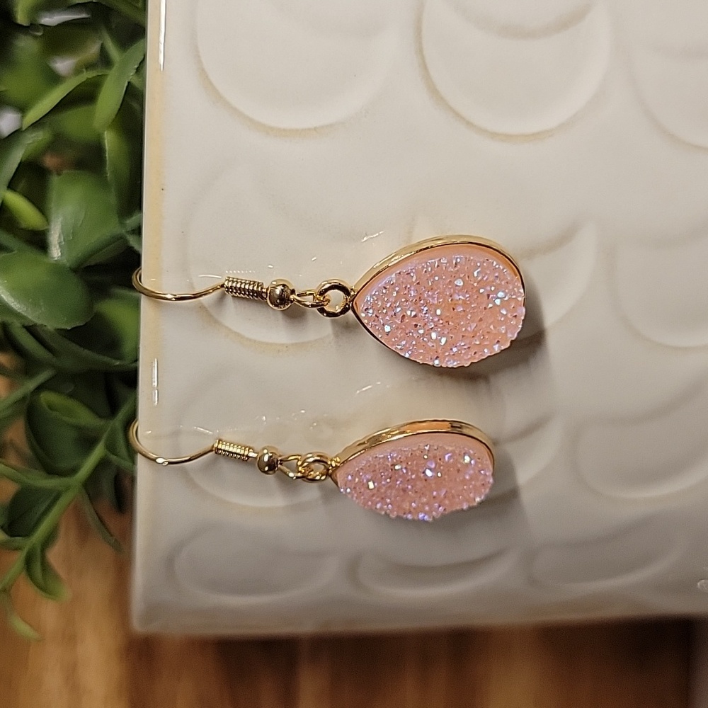 BABY PINK DRUZY DROP EARRINGS